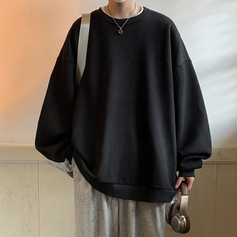 Men's round neck sweatshirt, large size thickened velvet long-sleeved T-shirt for men