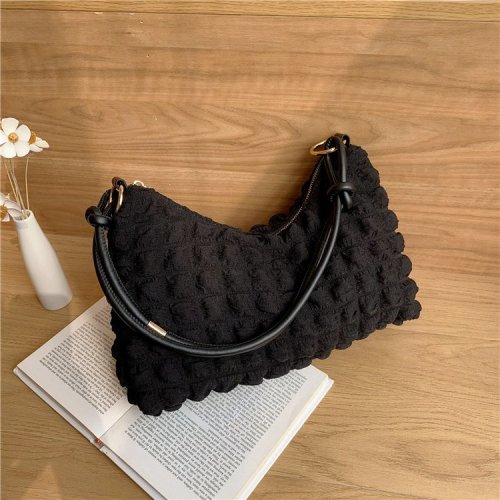 Cross-border small fresh bubble bag women's soft pleated armpit bag girl fashion trendy shoulder bag Korean version simple