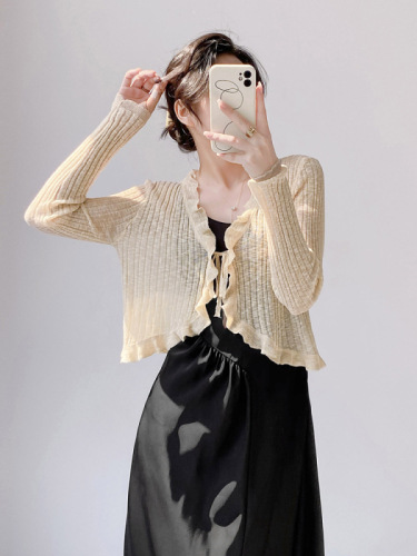 Sun protection knitted cardigan women's thin outer air-conditioning blouse summer shawl ice silk waistcoat fairy jacket