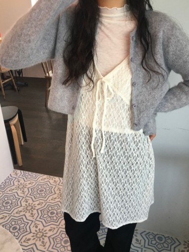 Korean chic winter style lace strap layered vest suspender dress