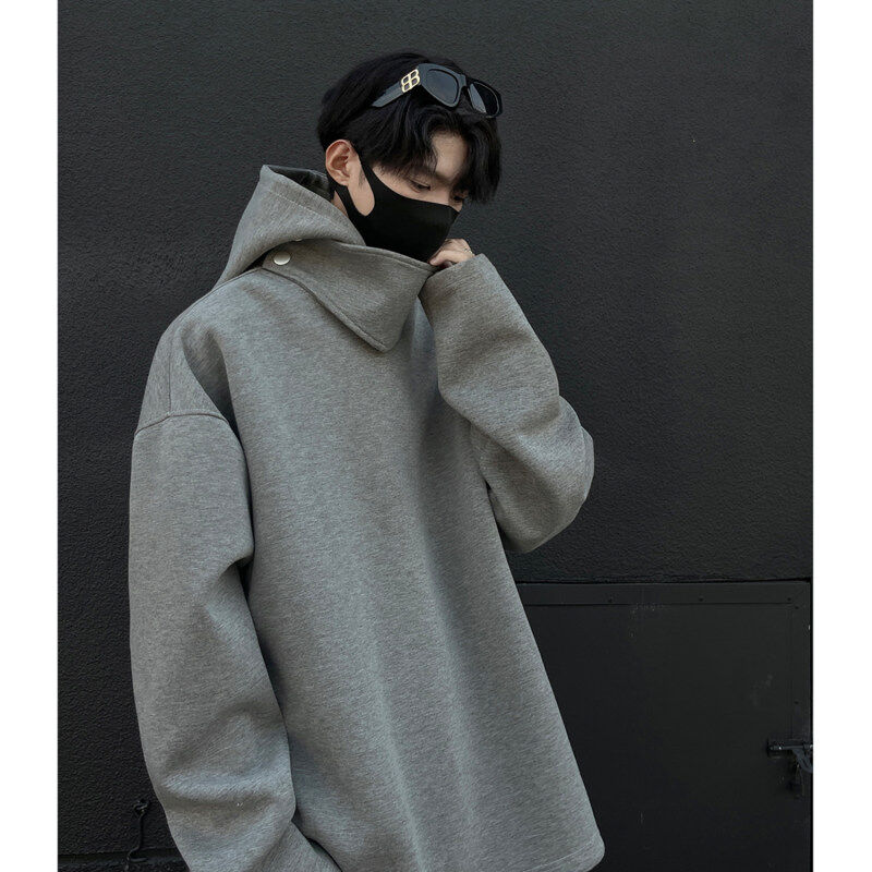 Designed space cotton hooded couple sweatshirt solid color versatile top loose jacket for men