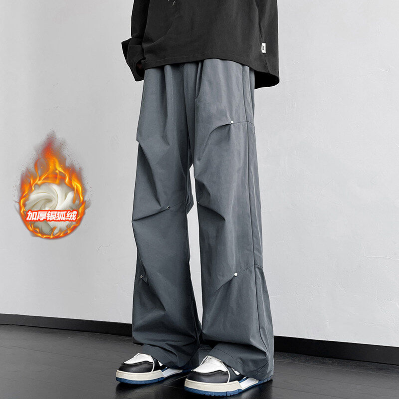 Winter functional paratrooper pants men's silver fox velvet large size floor mopping pants