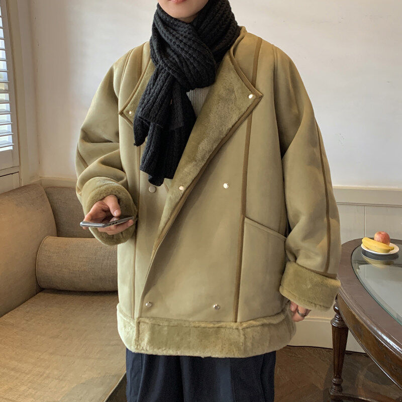 Hong Kong style fur all-in-one cotton coat for men, high-end light luxury motorcycle cotton coat, men's jacket