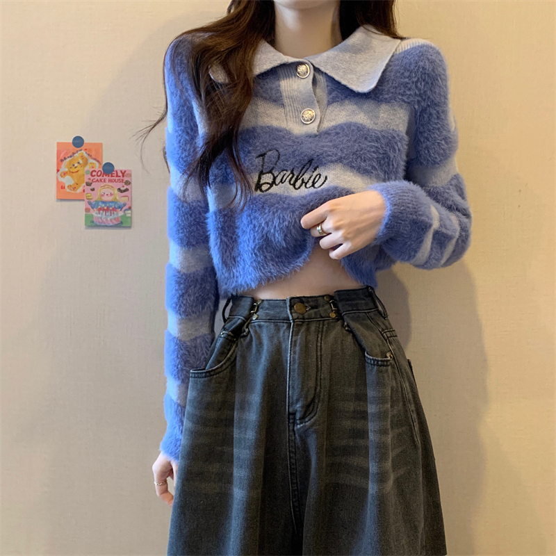 New design embroidered soft waxy mink short sweater