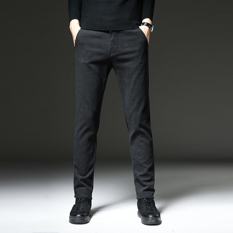 Pants men's autumn and winter solid color casual pants slim straight trend versatile stretch men's trousers
