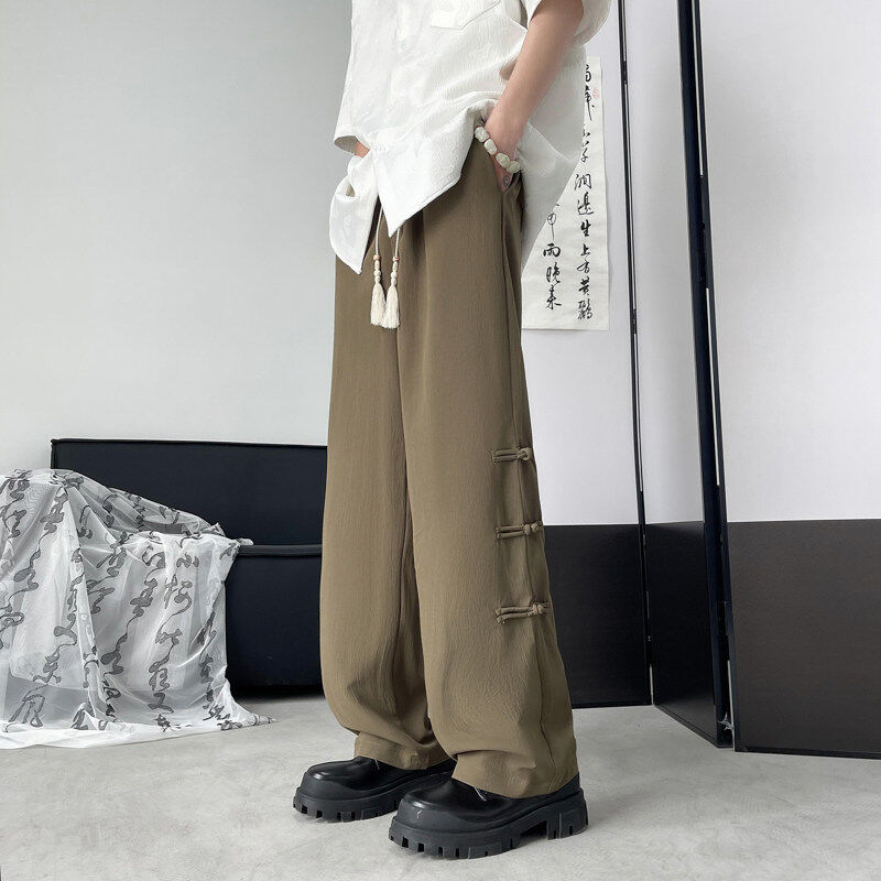 New Chinese style national style trousers for men, summer thin trousers, drapey, high-end casual trousers