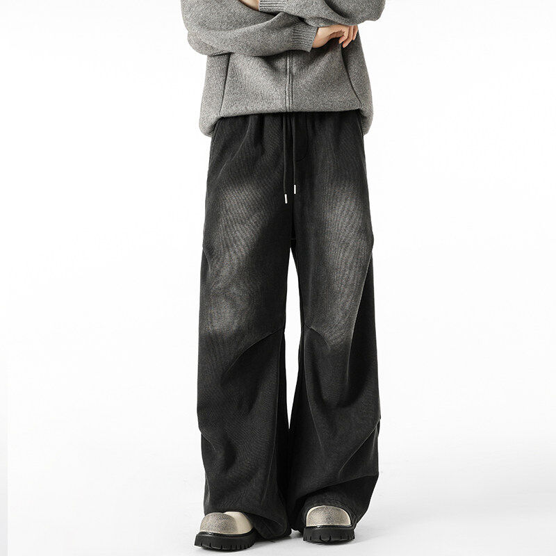 Heavy wash gradient color sweatpants men's autumn and winter American trendy brand workwear paratrooper trousers straight wide leg casual pants