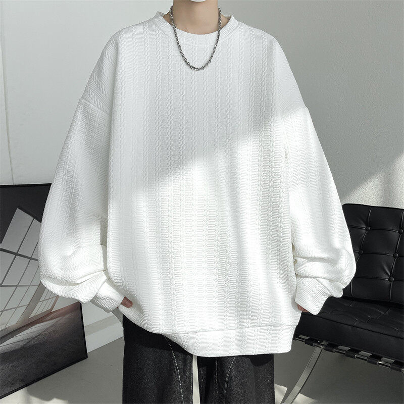 Spring new style jacquard sweatshirt men's long-sleeved T-shirt large size loose round neck top jacket