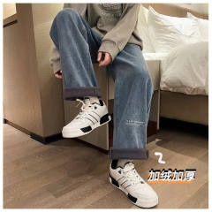 Crystal Velvet Plush Blanket Hong Kong Style High-end Loose Jeans with Slight Boots