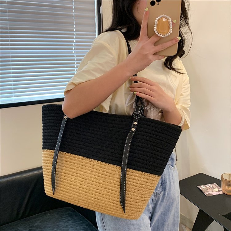 Straw large capacity bag women's bag woven summer 2024 beach women's new bag shoulder tote bag large bag