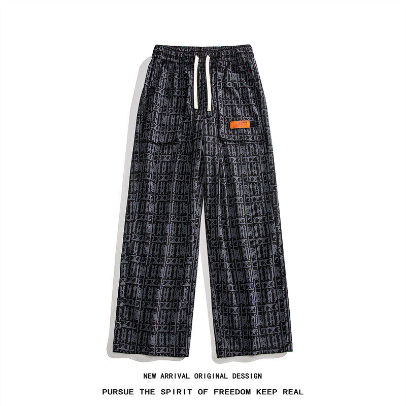 Autumn new style corduroy printed loose straight pants casual pants men's trendy wide-leg pants long pants