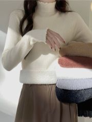 Plush velvet warm and versatile half-turtle collar solid color bottoming shirt top with elastic slim fit