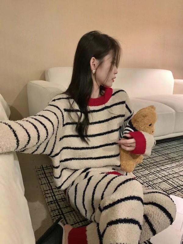 2024 winter half velvet pajamas for women ins style polar fleece home clothes official
