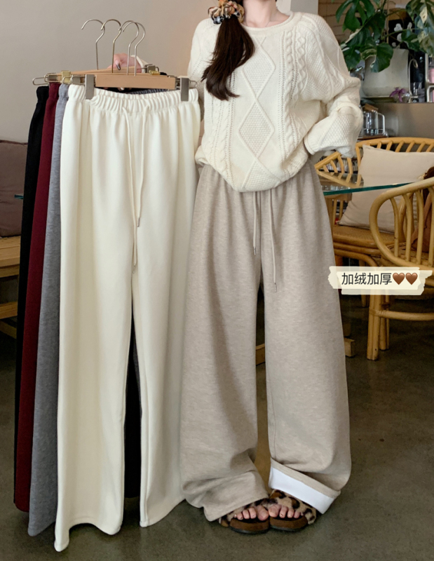 Women's winter new style velvet and thickened casual pants, loose slimming wide-leg pants, straight-leg trousers, floor-length trousers