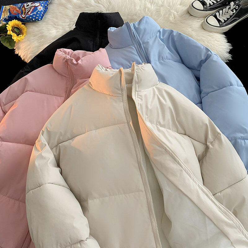 Stand collar minimalist style Korean style versatile solid color cotton padded jacket for male and female couples