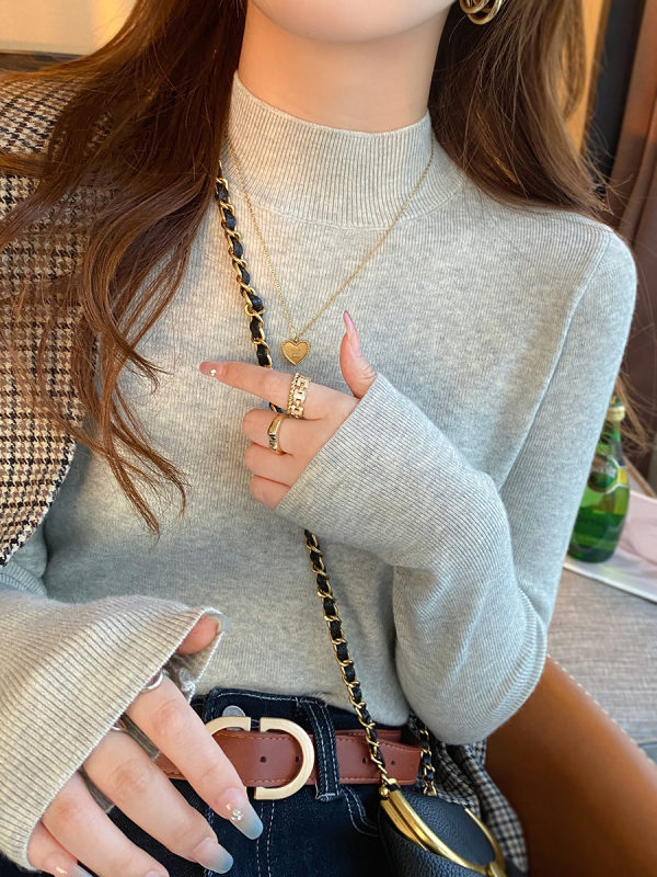 Bottoming shirt for women 2024 new autumn and winter small fragrance style inner half turtleneck sweater high-end sweater long-sleeved top