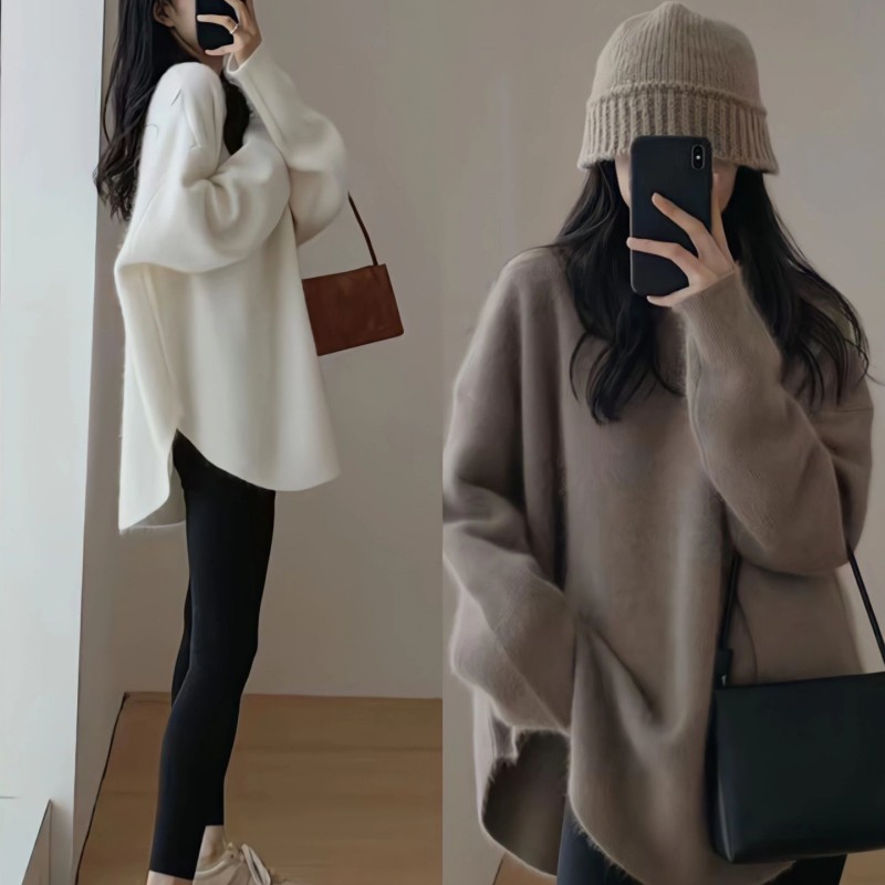 New Year's Red Raccoon Velvet Pullover Women's Design Niche Autumn and Winter Mid-Length Butt Covering Top Thickened