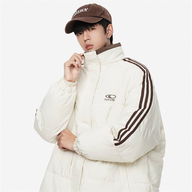 Thickened men's and women's cotton-padded coats, couples' striped stand-up collar cotton coats