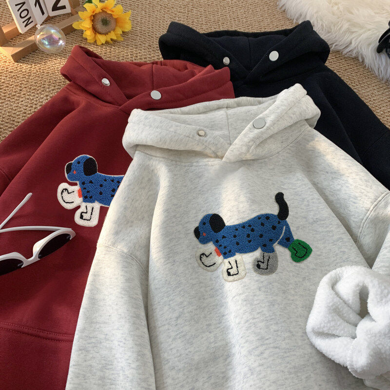 2024 towel embroidered puppy loose hooded fleece sweatshirt