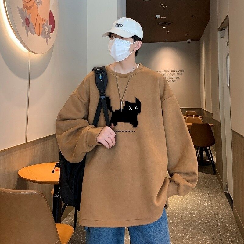 Live broadcast quality heavyweight suede sweatshirt round neck men's top slit hem Wei autumn and winter Wei