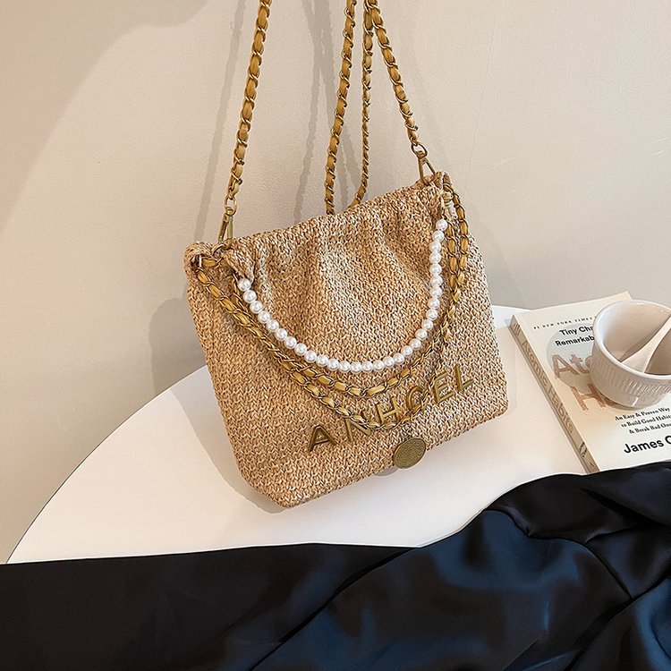Fashionable and versatile one-shoulder straw casual woven bag for women new 2024 summer beach vacation bag texture backpack