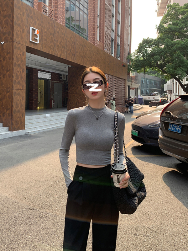 Slim-fitting inner long-sleeved T-shirt for women in autumn Korean style ins temperament bottoming shirt hot girl short top