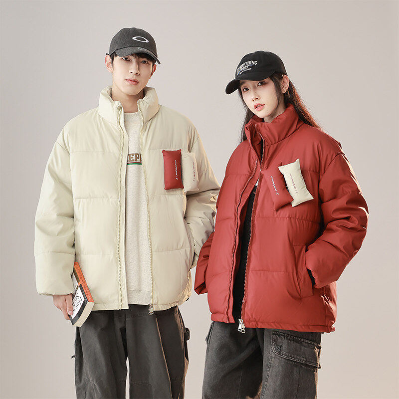 Japanese shadowless wall couple PU leather down cotton coat bread coat loose men's and women's cotton coat