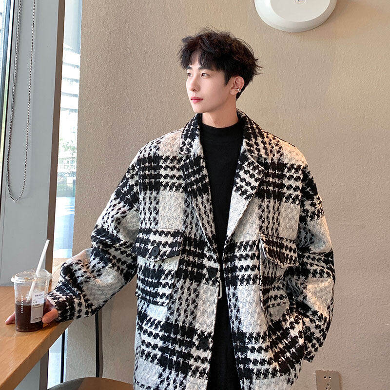 Woolen woolen coat with small fragrant style. Big pocket trendy brand blazer.