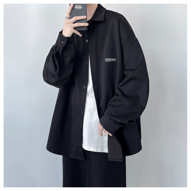 New autumn clothing for men, versatile loose and trendy Hong Kong style long-sleeved shirt tops