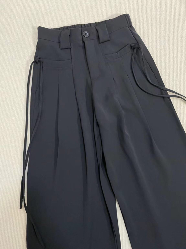 Pear-shaped body black casual pants for women summer thin large size fat mm high waist loose slim suit wide leg pants