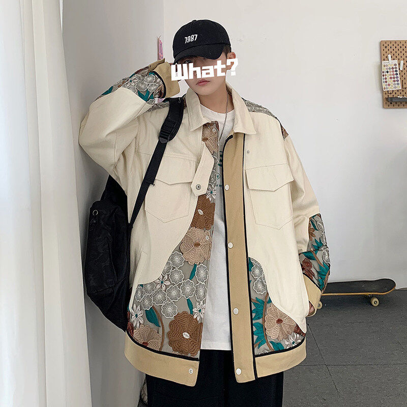 Autumn coat loose Korean style men's trendy embroidered work jacket top