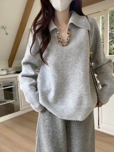 Design heavy knitted lapel sweater winter