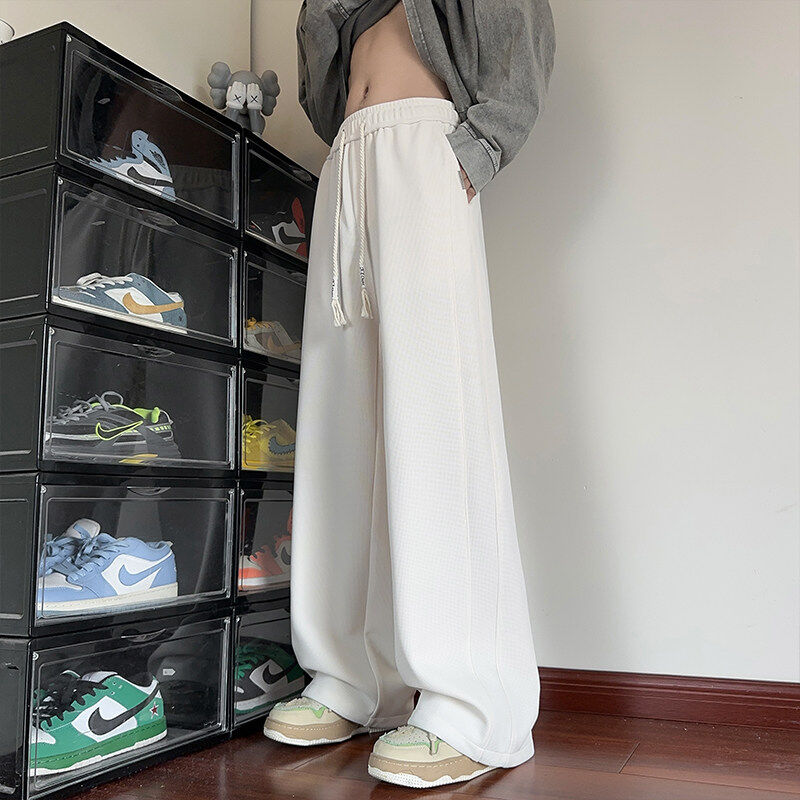 Spring new style, interior view, large size Hong Kong style drapey plaid sweatpants