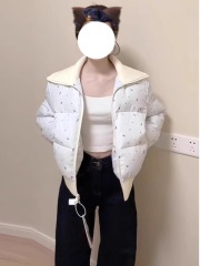 Late autumn new style lazy style early winter blue floral thickened bread coat cotton jacket for women to wear quilted small fragrant style jacket