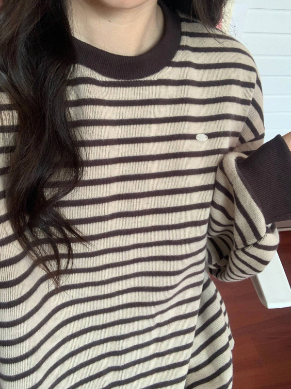 Retro Hong Kong style striped chic sweatshirt for women early spring 2024 new hot style loose bf lazy style long-sleeved jacket trendy