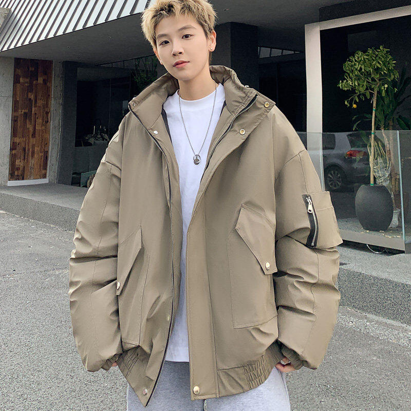 pu leather cotton coat men's winter new thickened cotton coat loose bread coat cotton jacket