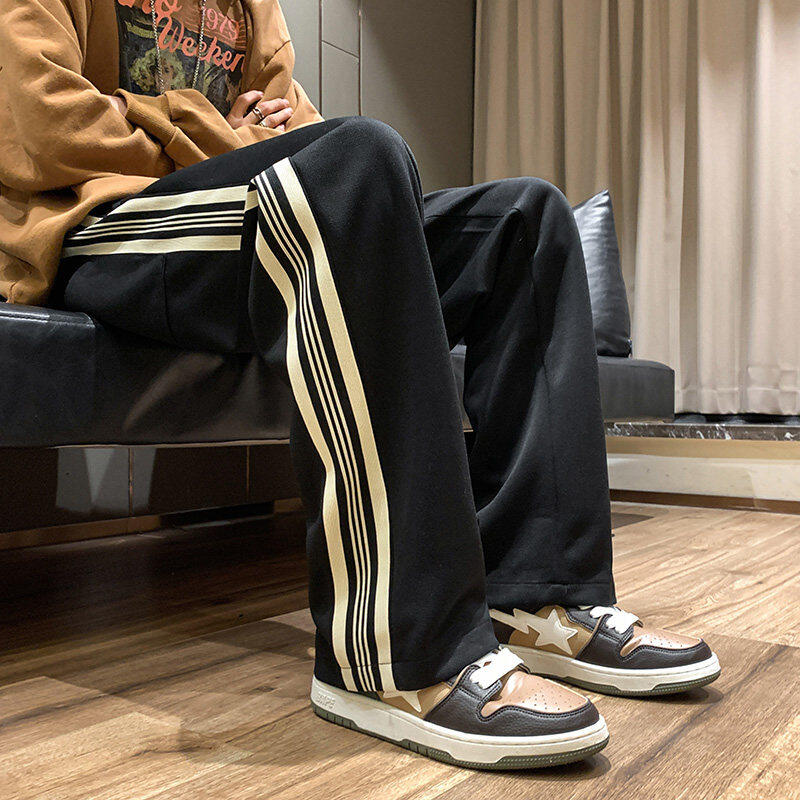 Autumn and winter trendy American unisex men's and women's couples' side webbing drapey floor-length casual sweatpants