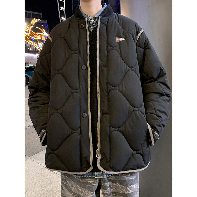 Trendy brand high-end versatile gourd check cotton coat thickened Japanese style men