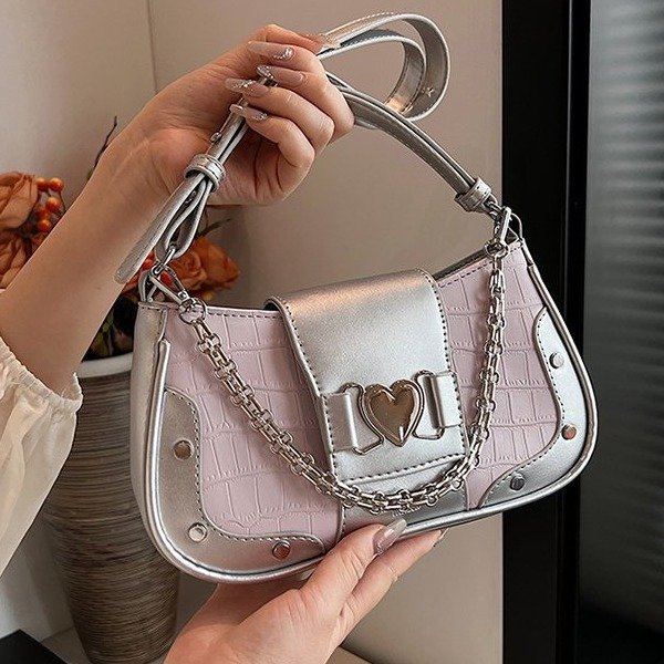 French niche chain armpit bag for women 2024 new stone pattern small square bag fashionable one-shoulder cross-body baguette bag