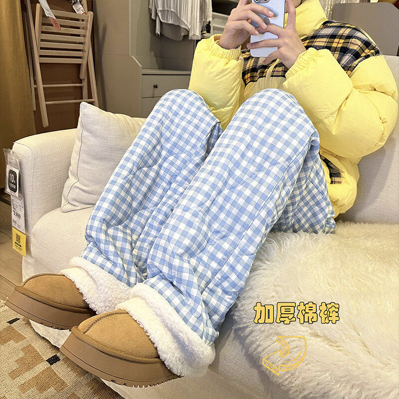 New winter style interior large size plaid thickened cotton pants