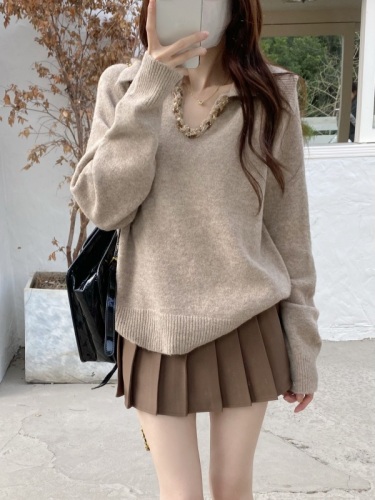 Design heavy knitted lapel sweater winter