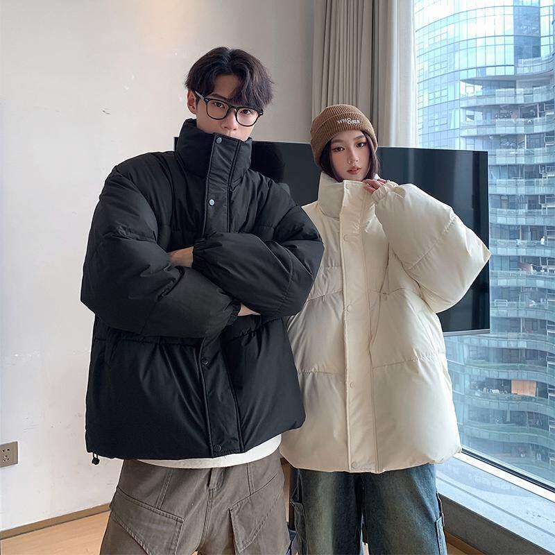Men's and women's solid color basic versatile bread coats and cotton coats for couples