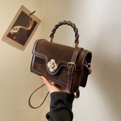 High-end light luxury lock small square bag women's new fashion handbag simple frosted single shoulder crossbody bag