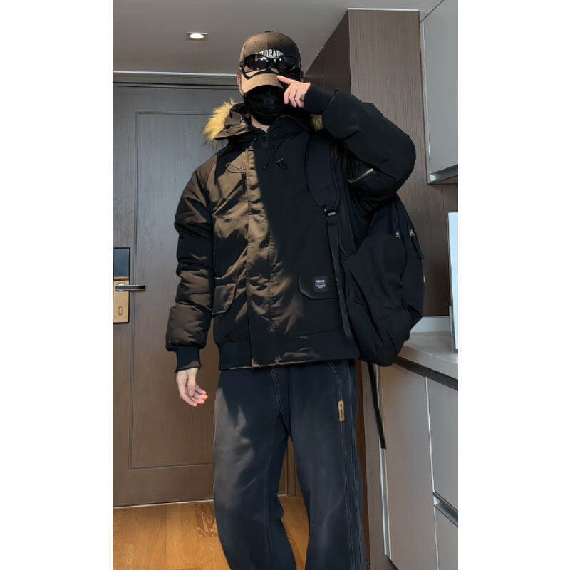 Winter thickened and warm hooded fur collar casual cotton coat couple's cotton coat unisex style cotton coat jacket