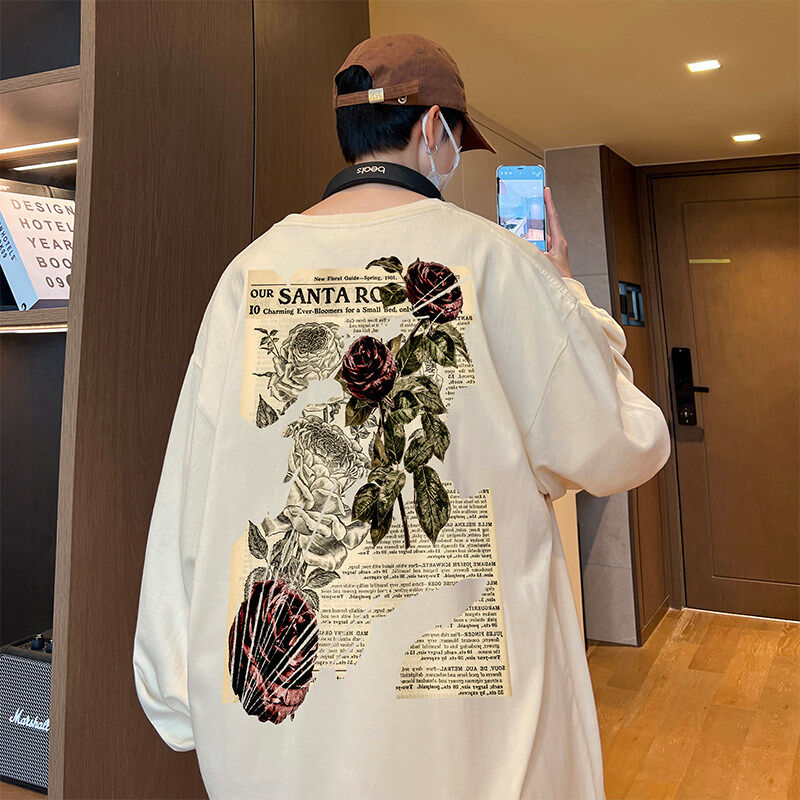 Live broadcast quality Autumn and winter heavyweight trendy brand hip-hop American printed cotton long-sleeved T-shirt bottoming shirt