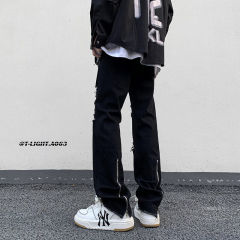 Spring American high street new stretchy slim fit ripped jeans item number