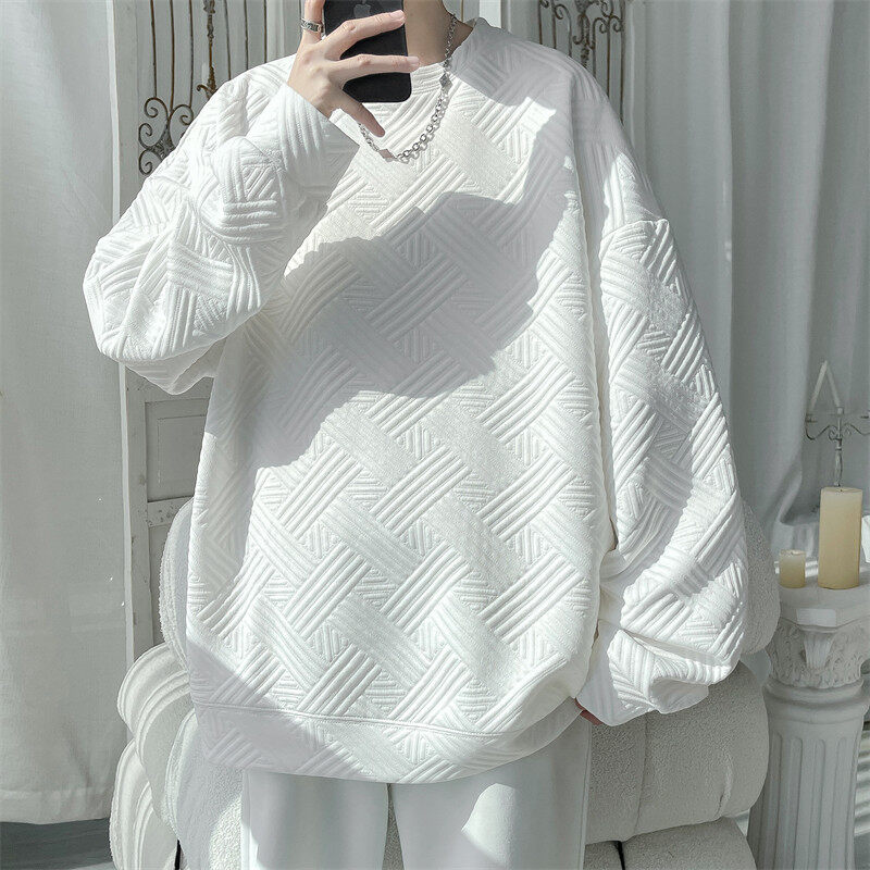 Spring new style round neck sweatshirt men's trendy brand heavyweight large size loose T-shirt casual top