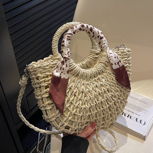 Cross-border straw woven bag new fashion internet celebrity women's bag single shoulder crossbody bag women's versatile ins portable vegetable basket bag