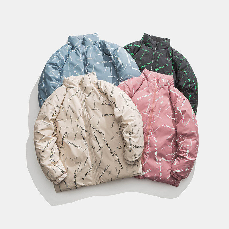 Winter trendy reversible thickened cotton-padded jacket for couples, versatile American handsome all-over printed cotton-padded jacket