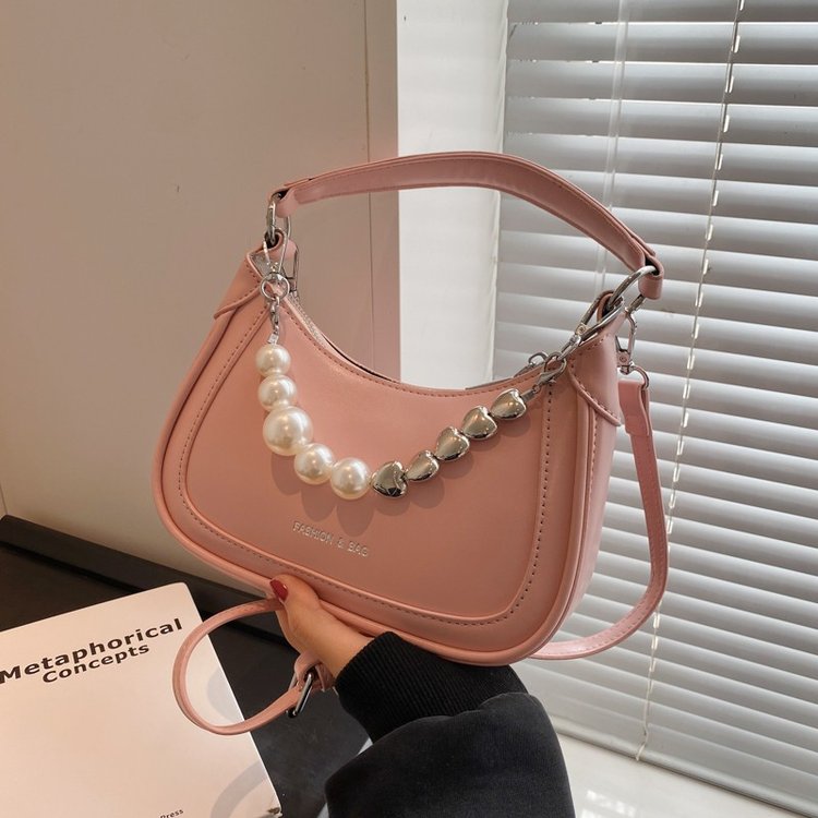 Textured Pearl Chain Hand-held Small Bag Women's Simple Fashion Crescent Bag 2024 Spring and Summer Niche Design Shoulder Bag